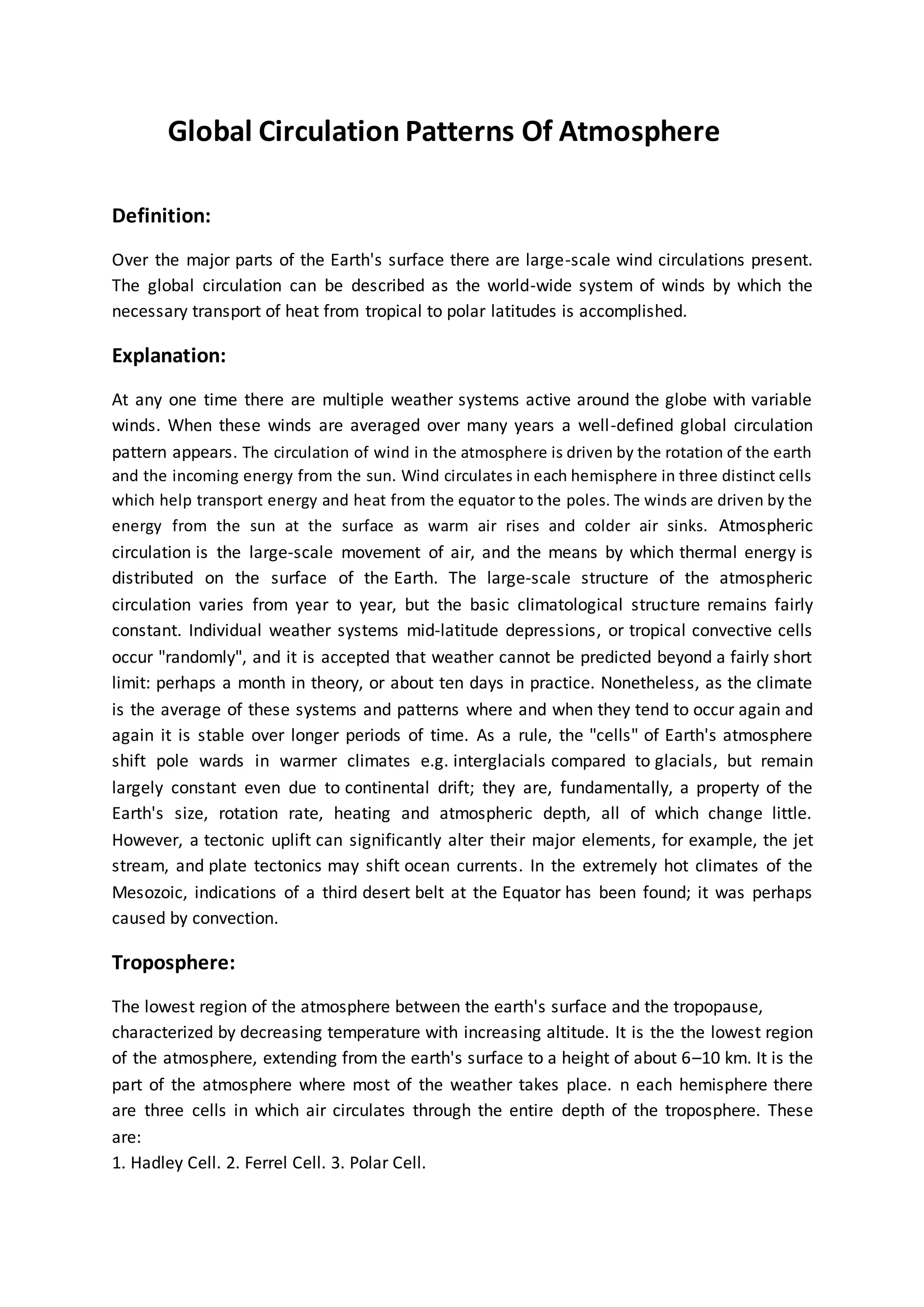Global circulation patterns of atmosphere | DOCX