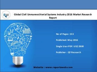 Global Civil Unmanned Aerial Systems Industry 2016 Market Research
Report
Website : www.reportsweb.com
No of Pages: 153
Published: May 2016
Single User PDF: US$ 2800
Publisher : QY Research
 