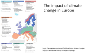 The impact of climate
change in Europe
https://www.eea.europa.eu/publications/climate-change-
impacts-and-vulnerability-2016/key-findings
 