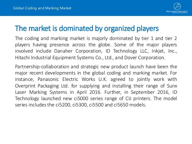 global coding and marking market The global coding and marking equipment market is expected to register a cagr of close to 7% during the period 2018-2022, according to technavio. global coding and marking market The global coding and marking equipment market is expected to register a cagr of close to 7% during the period 2018-2022, according to technavio.