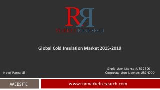 Global Cold Insulation Market 2015-2019
www.rnrmarketresearch.comWEBSITE
Single User License: US$ 2500
No of Pages: 83 Corporate User License: US$ 4000
 