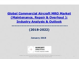 Global Commercial Aircraft MRO Market
(Maintenance, Repair & Overhaul ):
Industry Analysis & Outlook
-----------------------------------------
(2018-2022)
Industry Research by Koncept Analytics
1
January 2018
Global Commercial Aircraft MRO Market (Maintenance, Repair & Overhaul ):
Industry Analysis & Outlook (2018-2022)
 