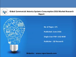 Global Commercial Avionics Systems Consumption 2016 Market Research
Report
Website : www.reportsweb.com
No of Pages: 171
Published: June 2016
Single User PDF: US$ 4000
Publisher : QY Research
 