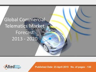 Published Date: 23 April 2015 No. of pages : 130
Global Commercial
Telematics Market
Forecast
2013 - 2020
 