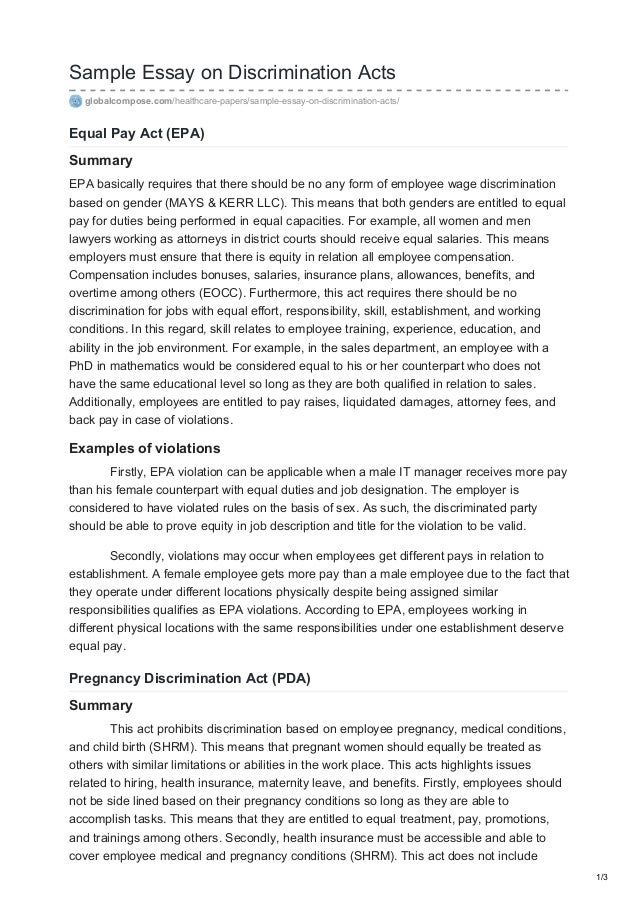 equal pay and compensation discrimination essays