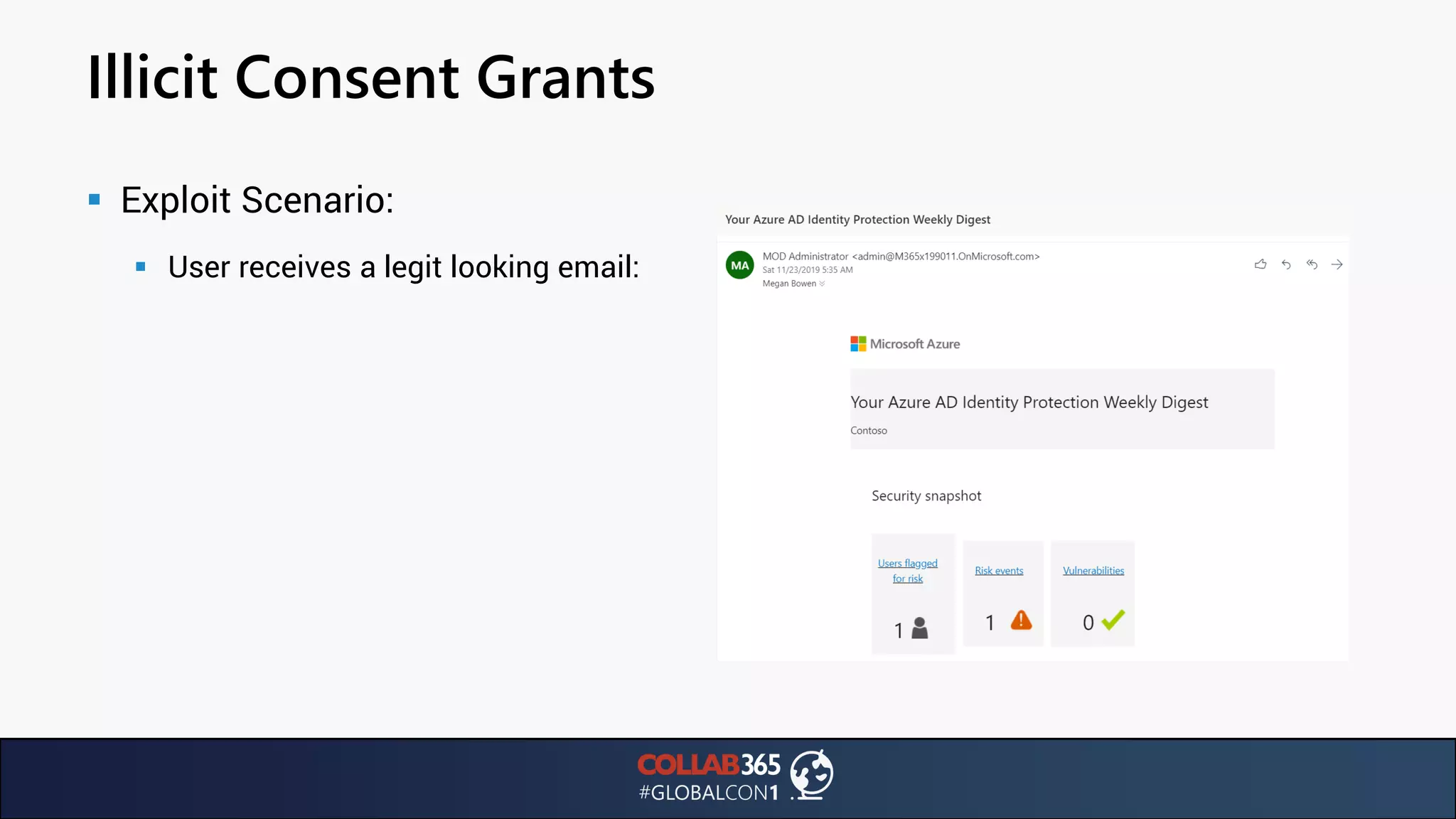 Illicit Consent Grants
▪ Exploit Scenario:
▪ User receives a legit looking email:
 