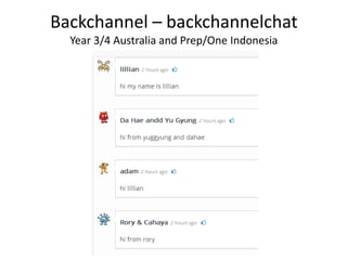 Backchannel – backchannelchat
Year 3/4 Australia and Prep/One Indonesia
 