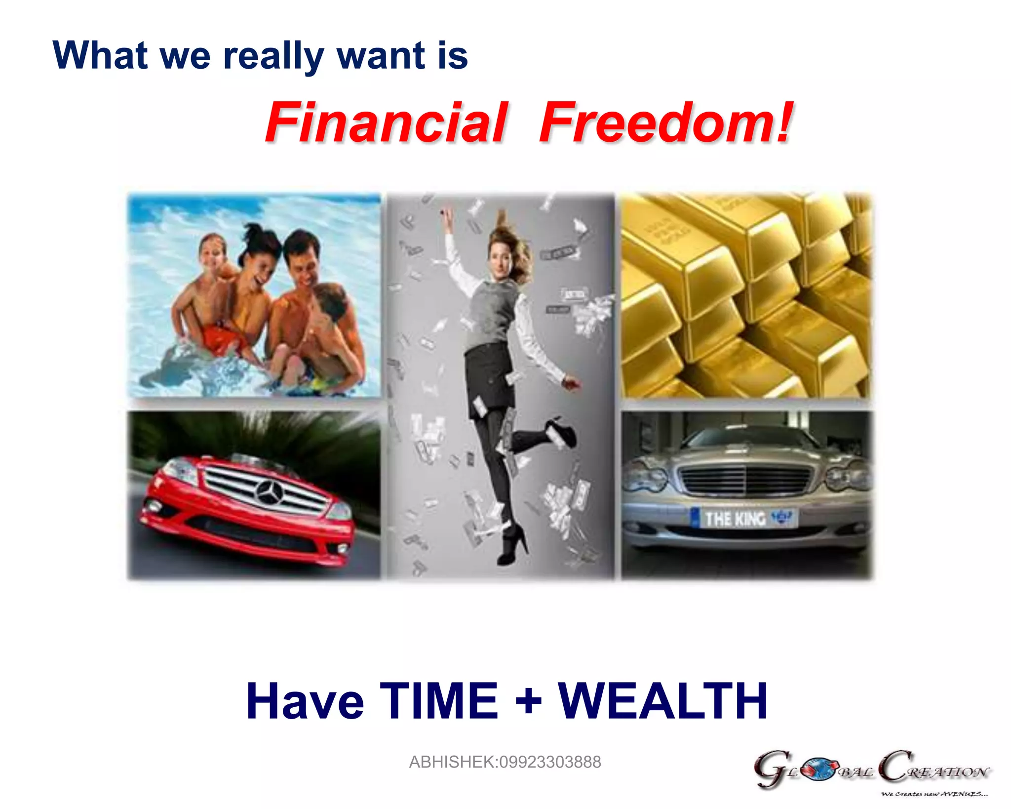 What we really want isFinancial  Freedom!Have TIME + WEALTHABHISHEK:09923303888