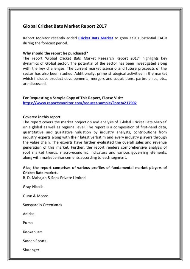 Global cricket bats market report 2017