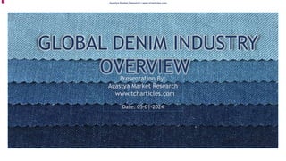 Agastya Market Research I www.tcharticles.com
GLOBAL DENIM INDUSTRY
OVERVIEW
Presentation By:
Agastya Market Research
www.tcharticles.com
Date: 05-01-2024
 