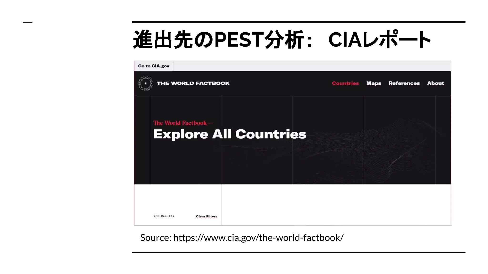 進出先のPEST分析：　CIAレポート
Source: https://www.cia.gov/the-world-factbook/
 