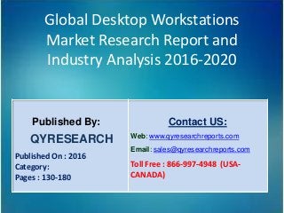 Global Desktop Workstations
Market Research Report and
Industry Analysis 2016-2020
Published By:
QYRESEARCH
Published On : 2016
Category:
Pages : 130-180
Contact US:
Web: www.qyresearchreports.com
Email: sales@qyresearchreports.com
Toll Free : 866-997-4948 (USA-
CANADA)
 