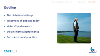 Novo Nordisk Capital Markets Day

Outline
• The diabetes challenge
• Treatment of diabetes today
• Victoza® performance
• Insulin market performance
• Focus areas and priorities

5 May 2011

Slide no 25

 