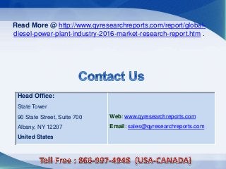 Head Office:
State Tower
90 State Street, Suite 700
Albany, NY 12207
United States
Web: www.qyresearchreports.com
Email: s...