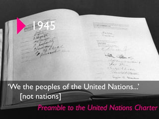 1945



‘We the peoples of the United Nations...’
   [not nations]
         Preamble to the United Nations Charter
 