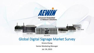 Global Digital Signage Market Survey
Sirena Cheng
Senior Marketing Manager
Jul. 24, 2013
 
