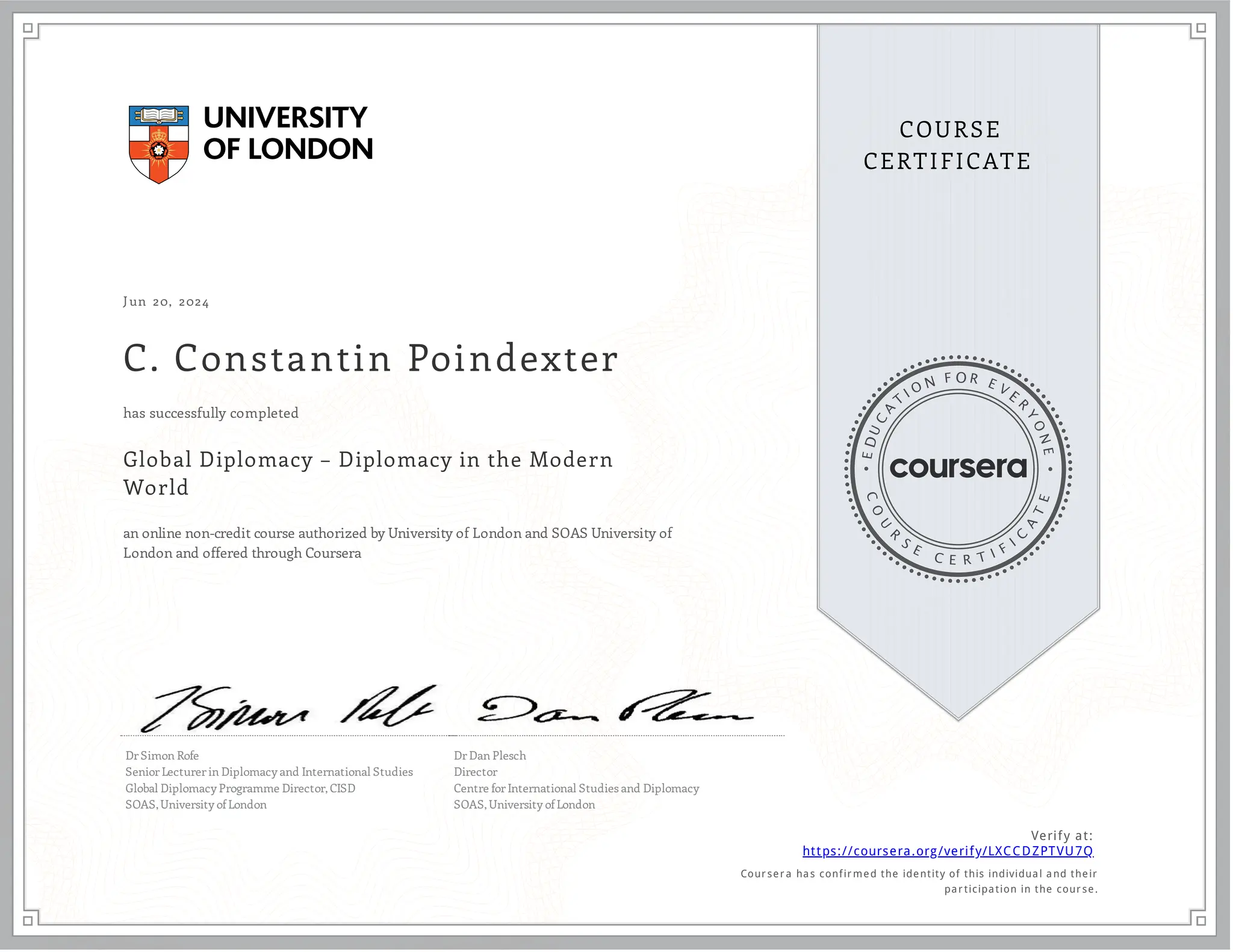 Certificate in Global Diplomacy - University of London | PDF