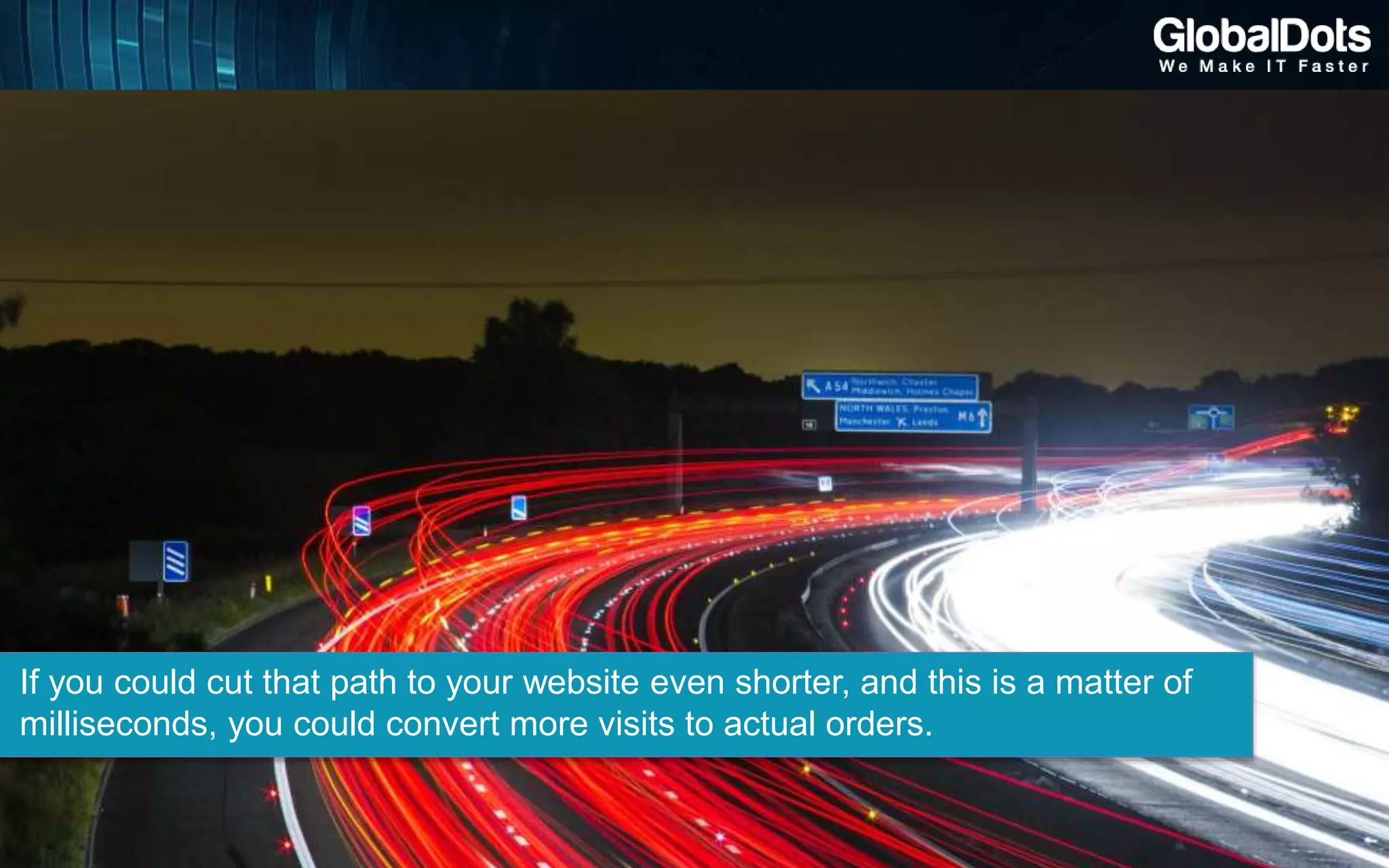 If you could cut that path to your website even shorter, and this is a matter of
milliseconds, you could convert more visits to actual orders.
 