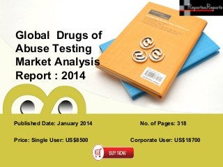 Global Drugs of
Abuse Testing
Market Analysis
Report : 2014

Published Date: January 2014
Price: Single User: US$8500

No. of Pages: 318
Corporate User: US$18700

 