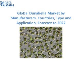 Global Dunaliella Market by
Manufacturers, Countries, Type and
Application, Forecast to 2022
 