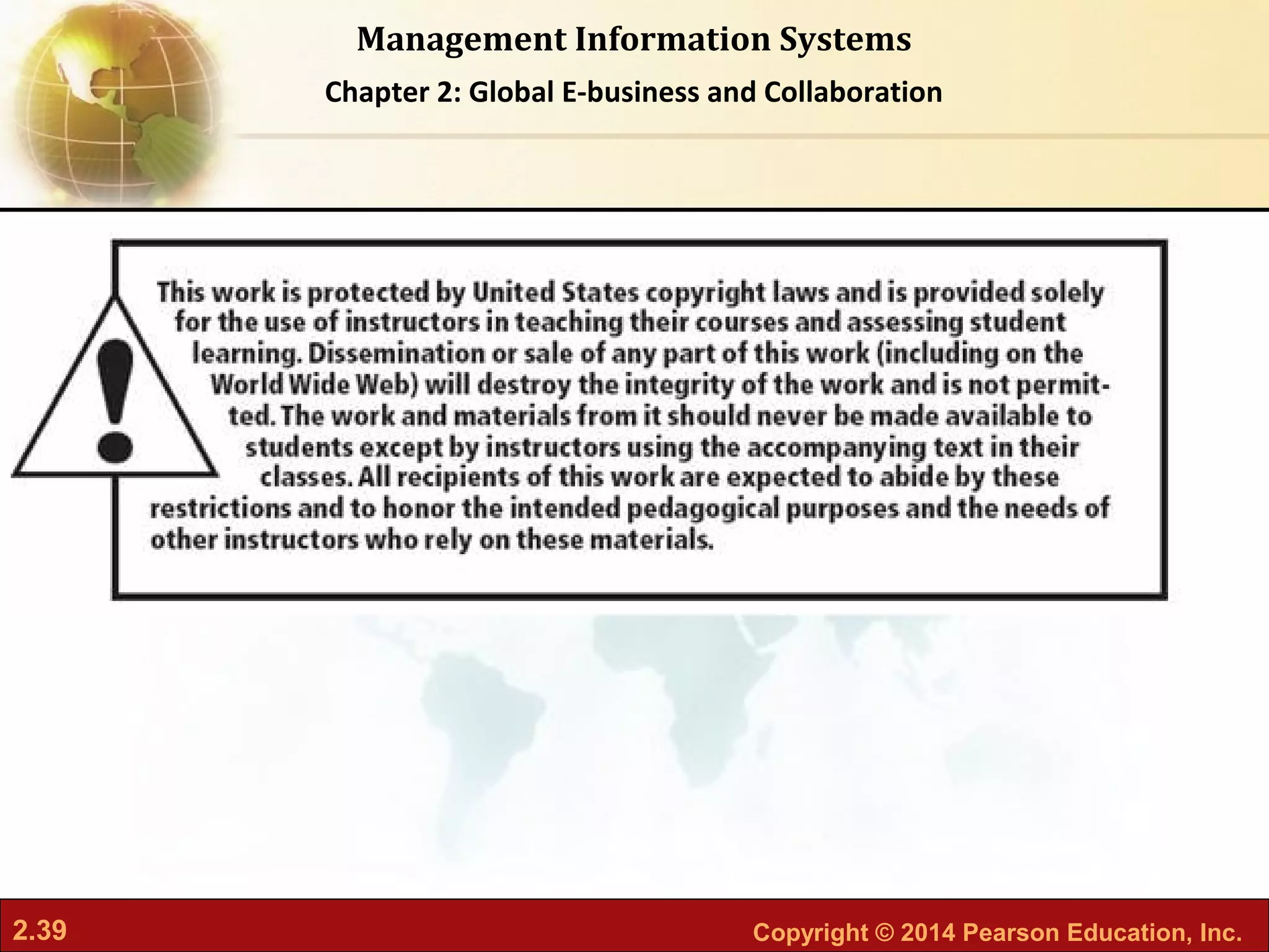 2.39 Copyright © 2014 Pearson Education, Inc.
Management Information Systems
Chapter 2: Global E-business and Collaboration
 