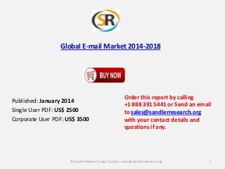 Global E-mail Market 2014-2018

Published: January 2014
Single User PDF: US$ 2500
Corporate User PDF: US$ 3500

Order this report by calling
+1 888 391 5441 or Send an email
to sales@sandlerresearch.org
with your contact details and
questions if any.

© SandlerResearch.org/ Contact sales@sandlerresearch.org

1

 