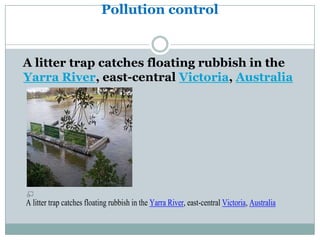 Pollution control


A litter trap catches floating rubbish in the
Yarra River, east-central Victoria, Australia




A litter trap catches floating rubbish in the Yarra River, east-central Victoria, Australia
 