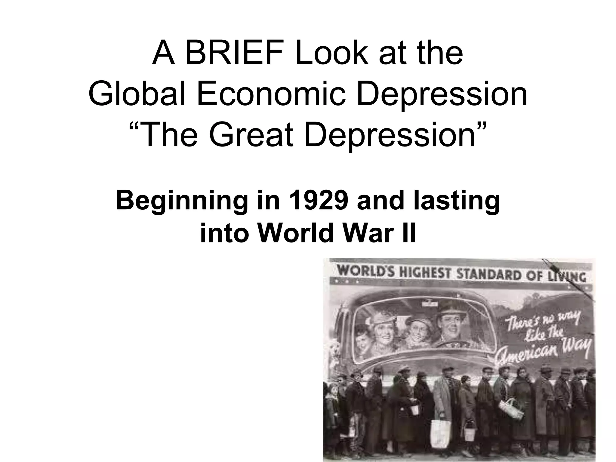 Global economic depression overview PPT