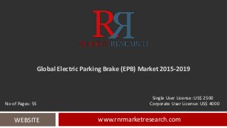 Global Electric Parking Brake (EPB) Market 2015-2019
www.rnrmarketresearch.comWEBSITE
Single User License: US$ 2500
No of Pages: 55 Corporate User License: US$ 4000
 