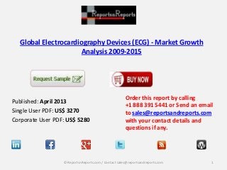 Global Electrocardiography Devices (ECG) - Market Growth
Analysis 2009-2015

Published: April 2013
Single User PDF: US$ 3270
Corporate User PDF: US$ 5280

Order this report by calling
+1 888 391 5441 or Send an email
to sales@reportsandreports.com
with your contact details and
questions if any.

© ReportsnReports.com / Contact sales@reportsandreports.com

1

 