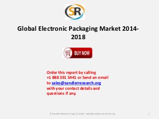 Global Electronic Packaging Market 20142018

Order this report by calling
+1 888 391 5441 or Send an email
to sales@sandlerresearch.org
with your contact details and
questions if any.

© SandlerResearch.org/ Contact sales@sandlerresearch.org

1

 