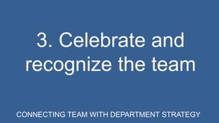 3. Celebrate and 
recognize the team 
CONNECTING TEAM WITH DEPARTMENT STRATEGY 
 