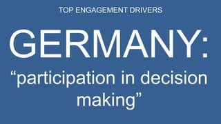 TOP ENGAGEMENT DRIVERS 
GERMANY: 
“participation in decision 
making” 
 