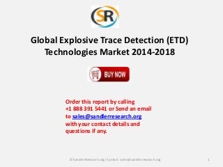 Global Explosive Trace Detection (ETD)
Technologies Market 2014-2018

Order this report by calling
+1 888 391 5441 or Send an email
to sales@sandlerresearch.org
with your contact details and
questions if any.

© SandlerResearch.org/ Contact sales@sandlerresearch.org

1

 