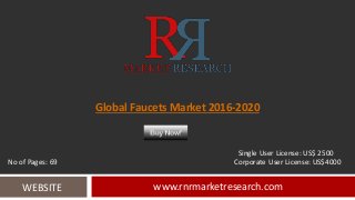 Global Faucets Market 2016-2020
www.rnrmarketresearch.comWEBSITE
Single User License: US$ 2500
No of Pages: 69 Corporate User License: US$4000
 