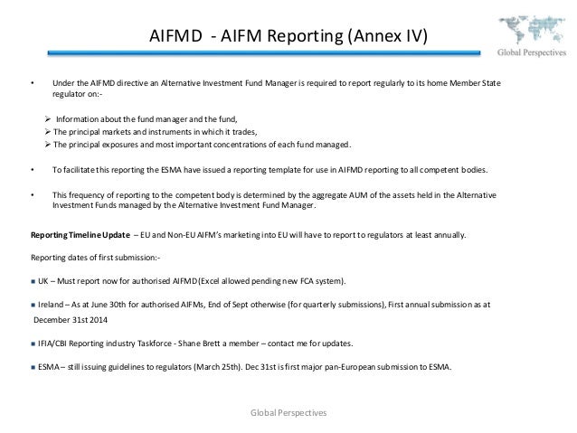 aifmd reporting template global fund regulation update summer 2014 aifmd reporting template global fund regulation update summer 2014