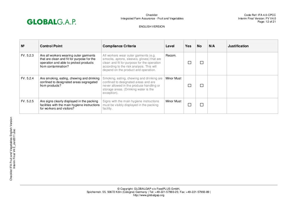 Global gap check list