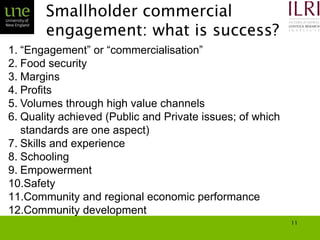 Smallholder agriculture and market engagement