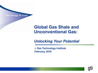 Global Gas Shale and Unconventional Gas: Unlocking Your Potential ,[object Object],February, 2010 