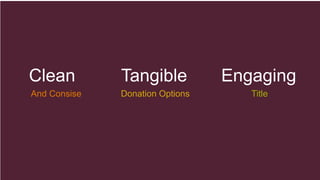 Clean
And Consise
Tangible
Donation Options
Engaging
Title
 