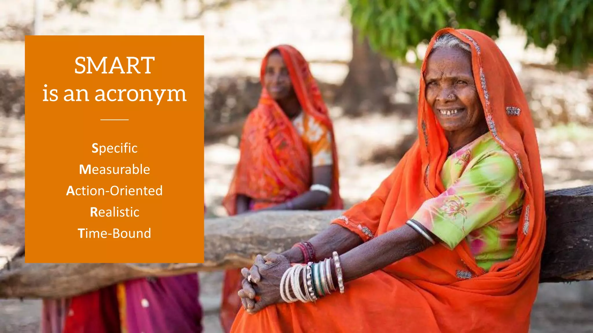 Specific
Measurable
Action-Oriented
Realistic
Time-Bound
 