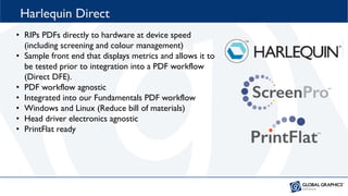 Harlequin Direct
• RIPs PDFs directly to hardware at device speed
(including screening and colour management)
• Sample fro...