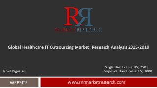 Global Healthcare IT Outsourcing Market: Research Analysis 2015-2019
www.rnrmarketresearch.comWEBSITE
Single User License: US$ 2500
No of Pages: 68 Corporate User License: US$ 4000
 