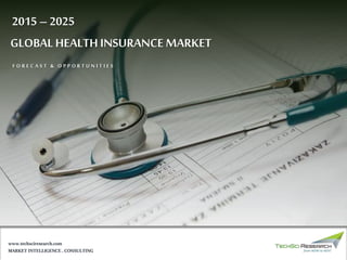 MARKET INTELLIGENCE . CONSULTING
www.techsciresearch.com
F O R E C A S T & O P P O R T U N I T I E S
2015 – 2025
GLOBAL HEALTH INSURANCE MARKET
 