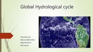 Global Hydrological cycle
Presented by
Manzar Abbas Khan
Department of
Soil science
 