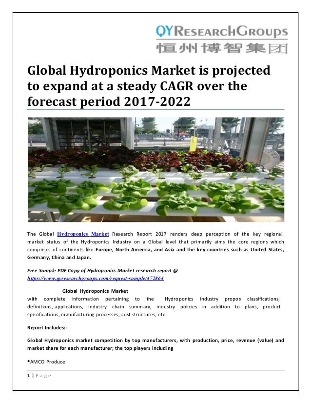 Global hydroponics market is projected to expand at a steady cagr over
