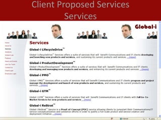 Client Proposed Services
                     Services




Global-i©       Copyright ©  2008  Global‐i, Inc.   www.globaliconsulting.com
 