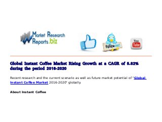 Global Instant Coffee Market Rising Growth at a CAGR of 5.82%
during the period 2016-2020
Recent research and the current scenario as well as future market potential of "Global
Instant Coffee Market 2016-2020" globally.
About Instant Coffee
 