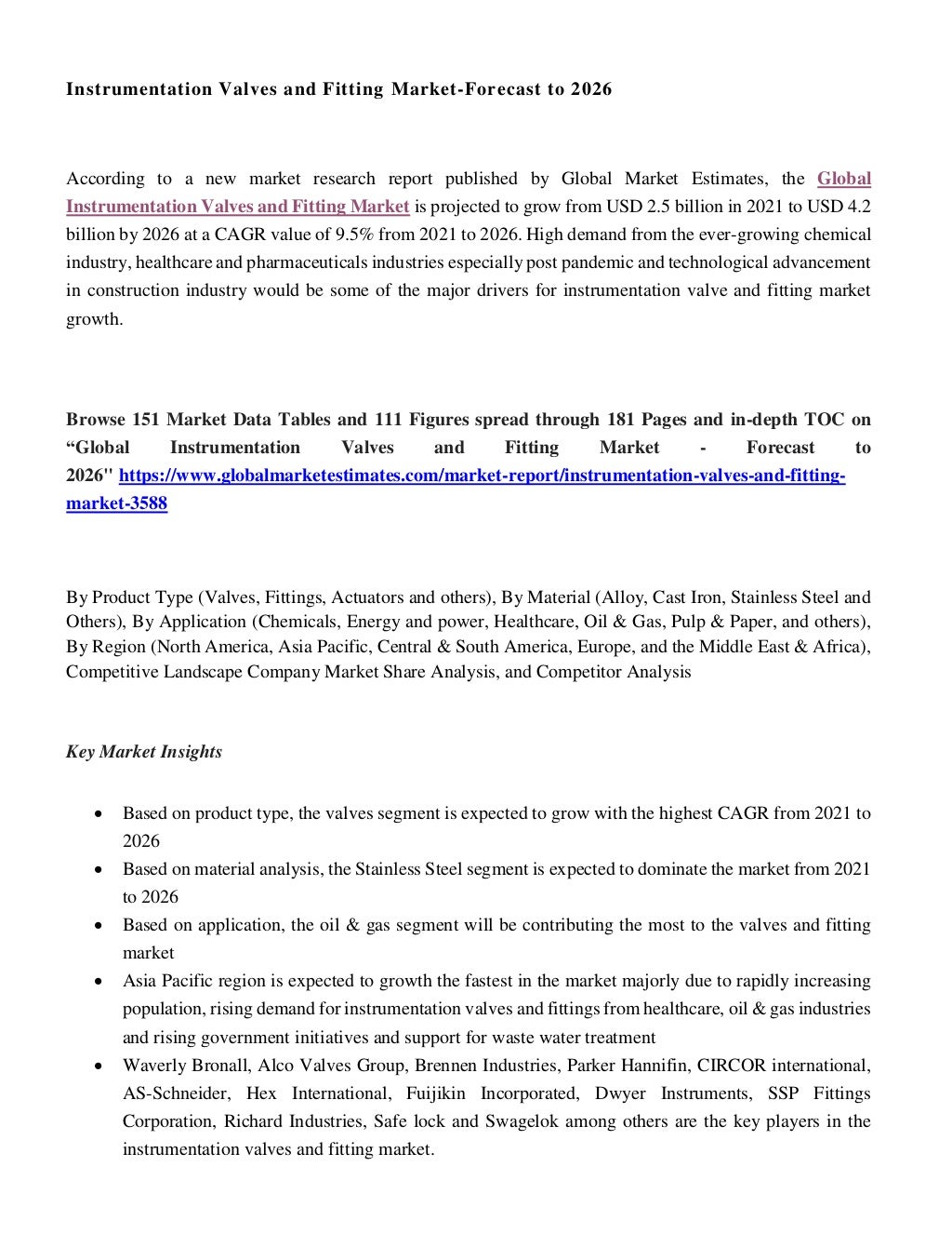 Instrumentation Valves and Fitting Market