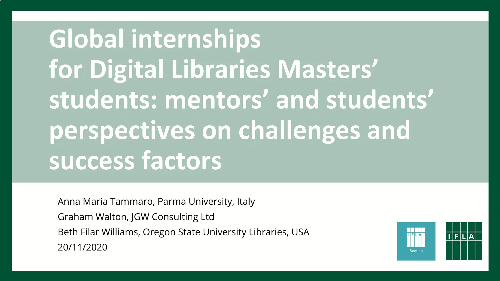 Global internships for digital libraries masters students PPT
